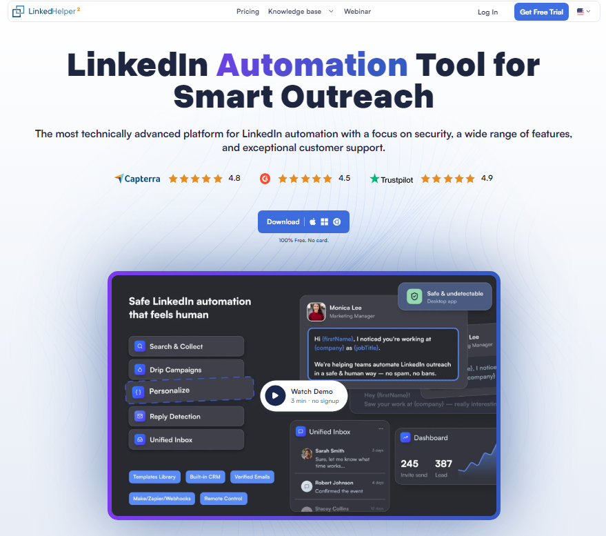 Linked Helper campaign builder and LinkedIn automation dashboard